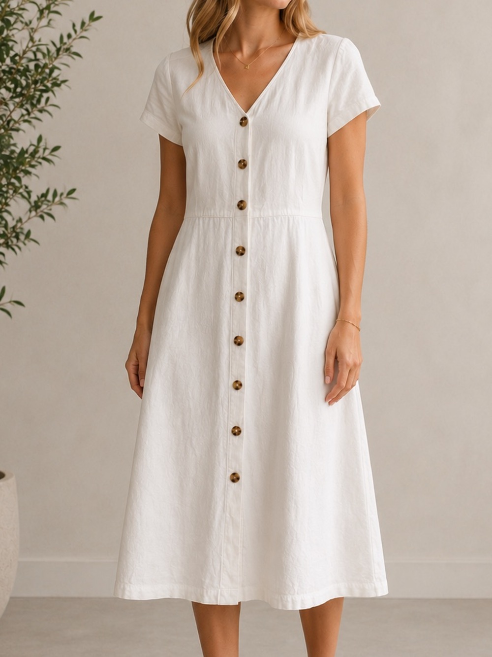 Old Navy Linen Blend White Button Front Midi Dress Cottagecore Size Large